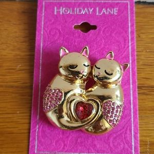 Holiday Lane  Gold-Tone Heart Cat Pin